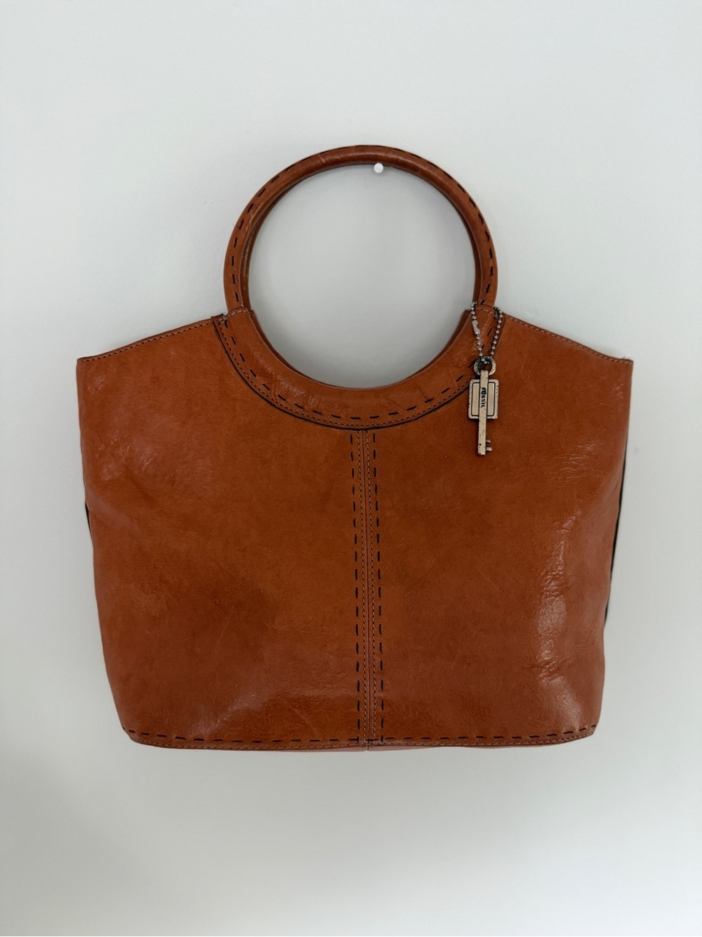 Vintage Fossil Brown Leather Circle-Handle Shoulder Bag - Picture 2 of 15